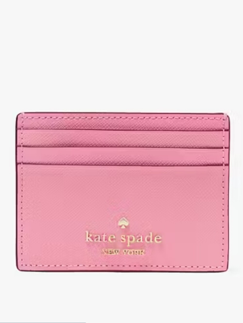 Kate Spade Madison Pink Leather Slim Card Holder with Gold Logo Blossom Pink